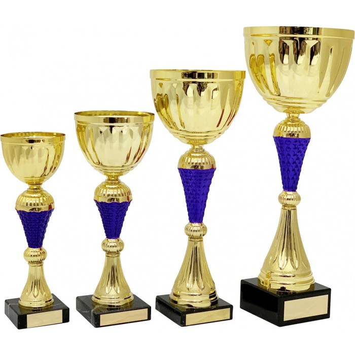 GOLD METAL CUP AND COLOURED RISER AVAILABLE IN 4 SIZES